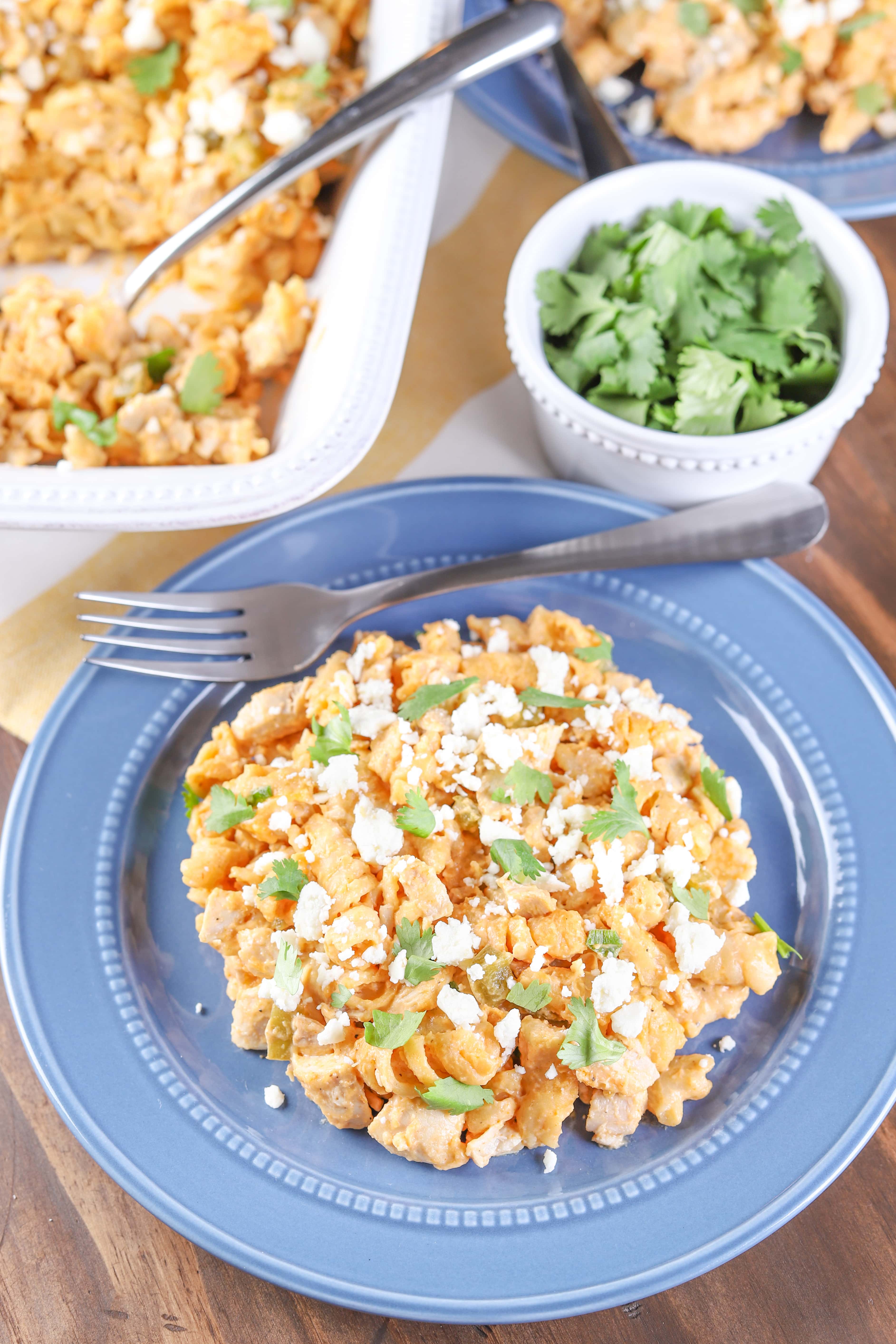 Lightened Up Slow Cooker Buffalo Chicken Pasta Recipe from A Kitchen Addiction