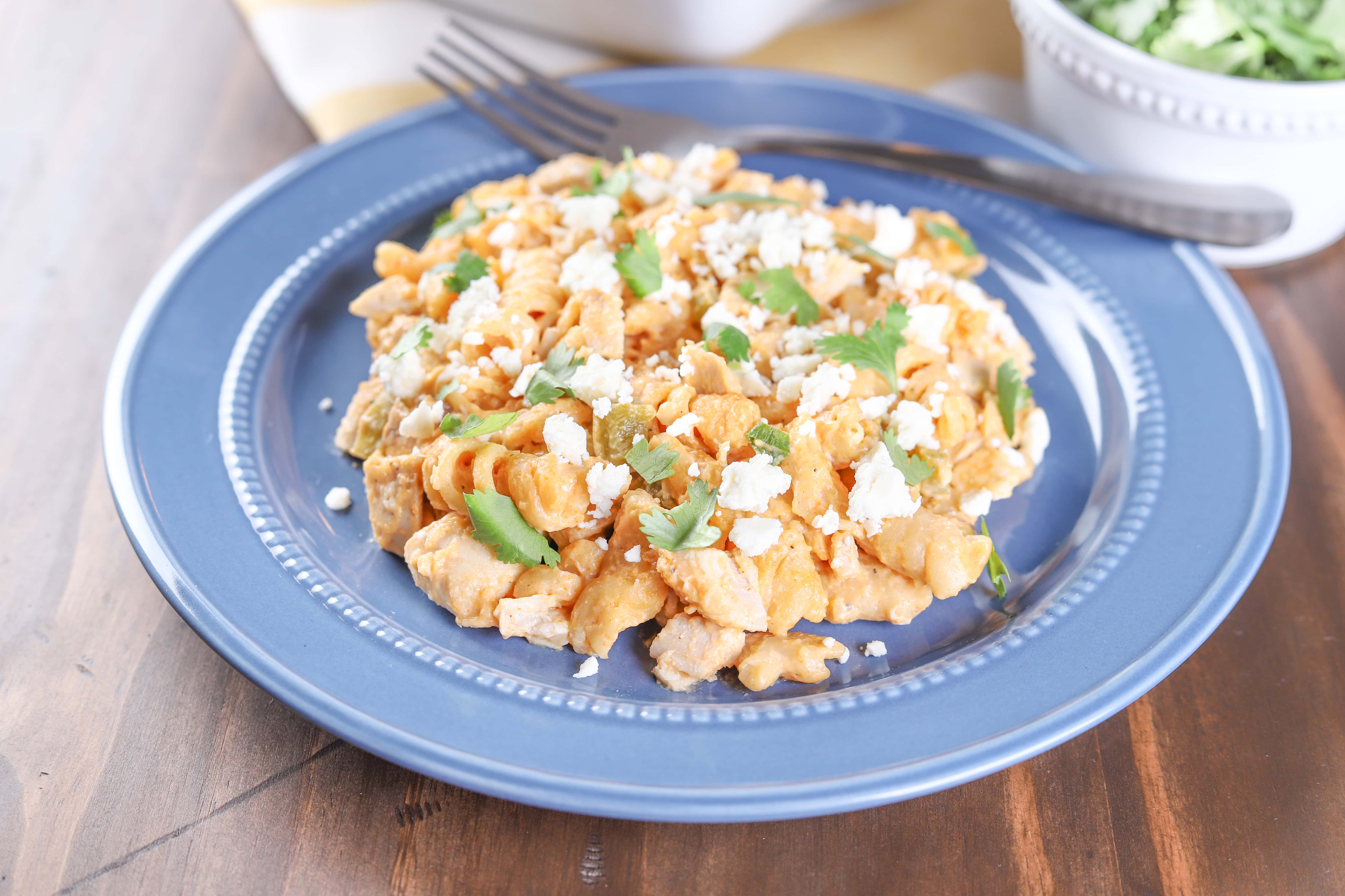 Lightened Up Slow Cooker Buffalo Chicken Pasta Recipe from A Kitchen Addiction