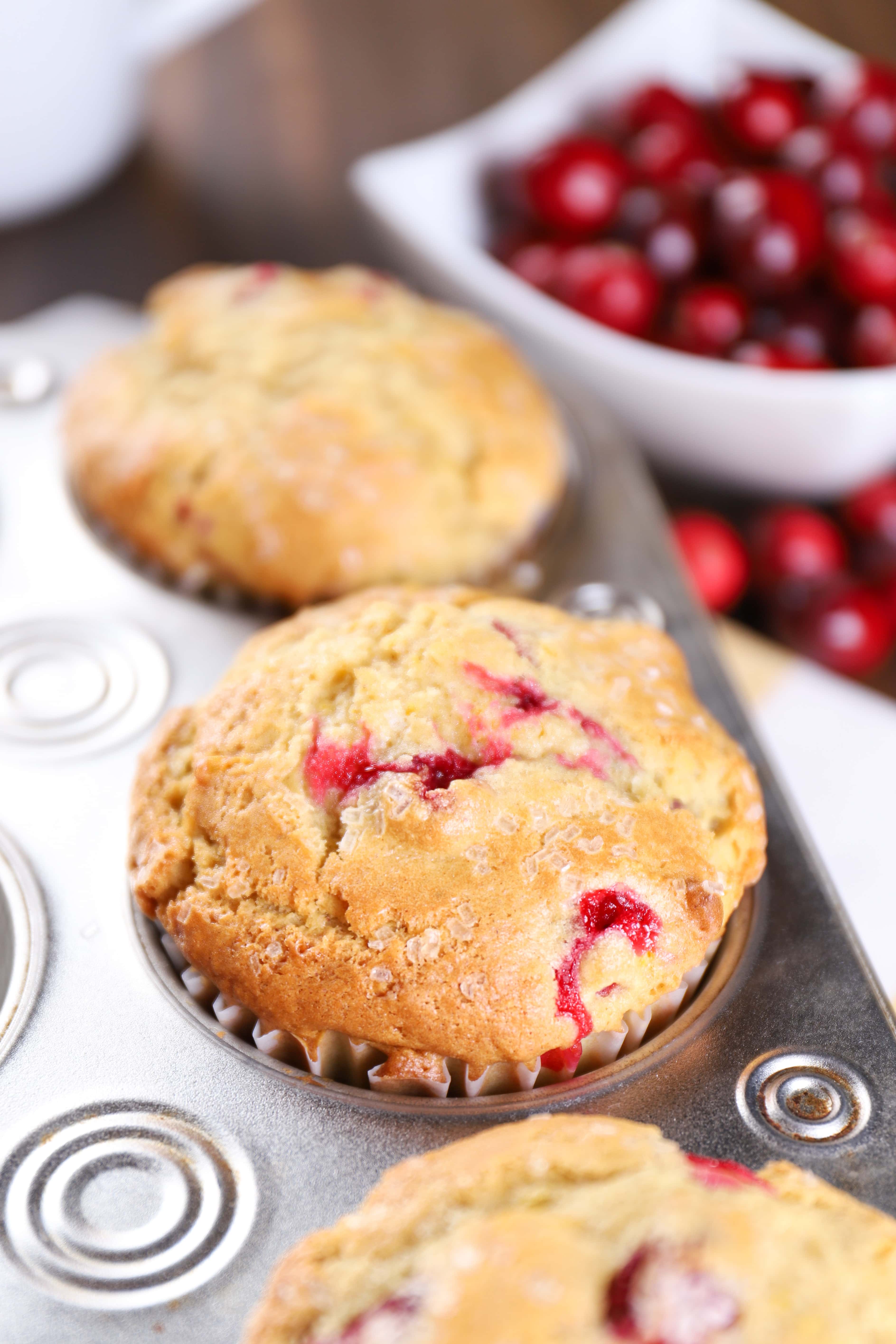 Recipe for Bakery Style Cranberry Orange Muffins from A Kitchen Addiction