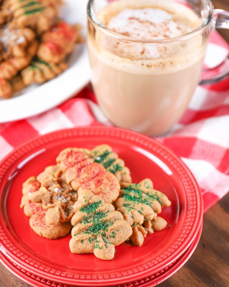 Gingerbread Spritz Cookies Recipe with an espresso drink