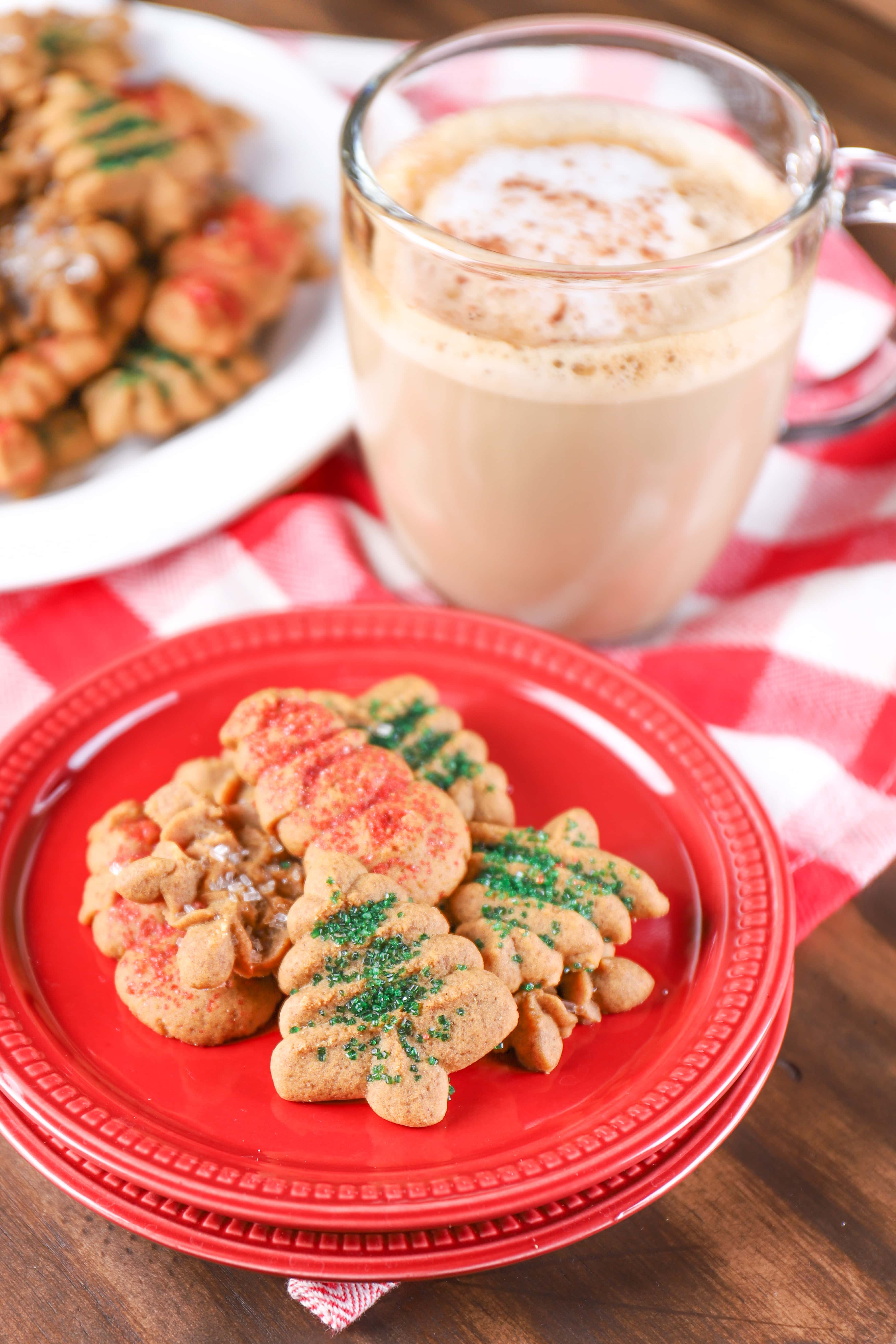 Gingerbread Spritz Cookies Recipe with an espresso drink