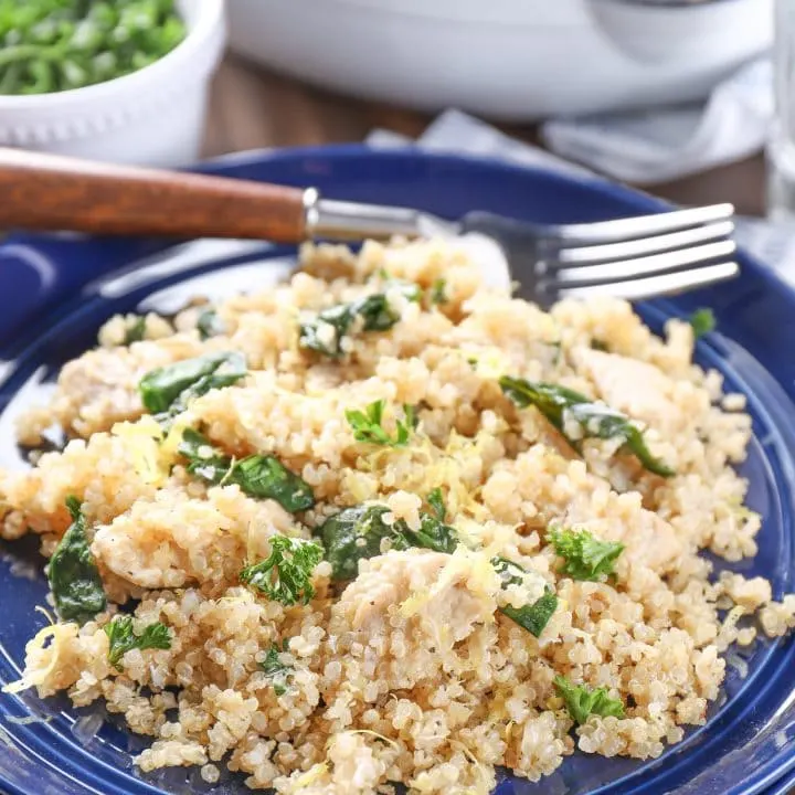 Lightened Up Lemon Parmesan Chicken Quinoa Skillet Recipe plated