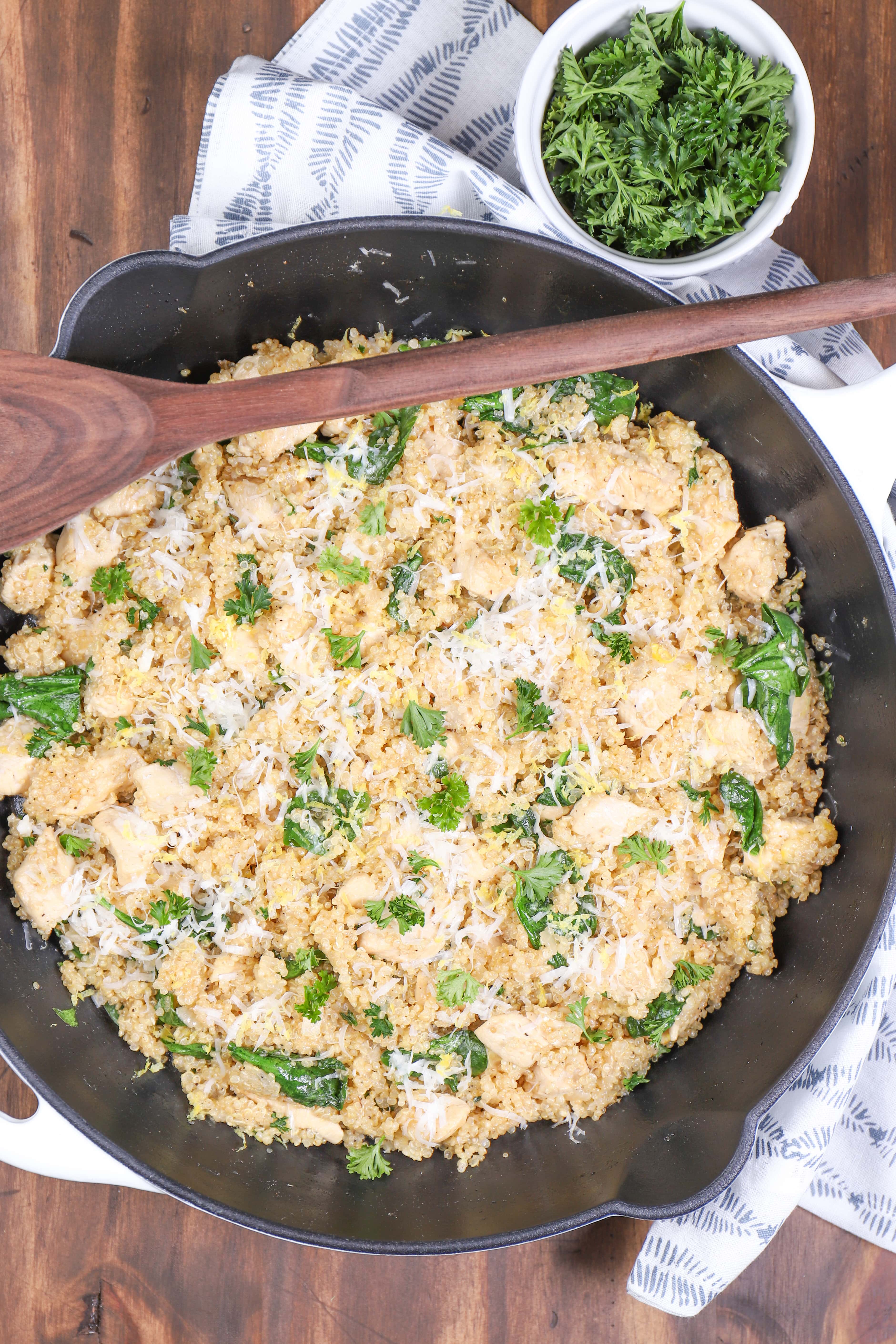 Lightened Up Lemon Parmesan Quinoa Skillet Recipe from A Kitchen Addiction