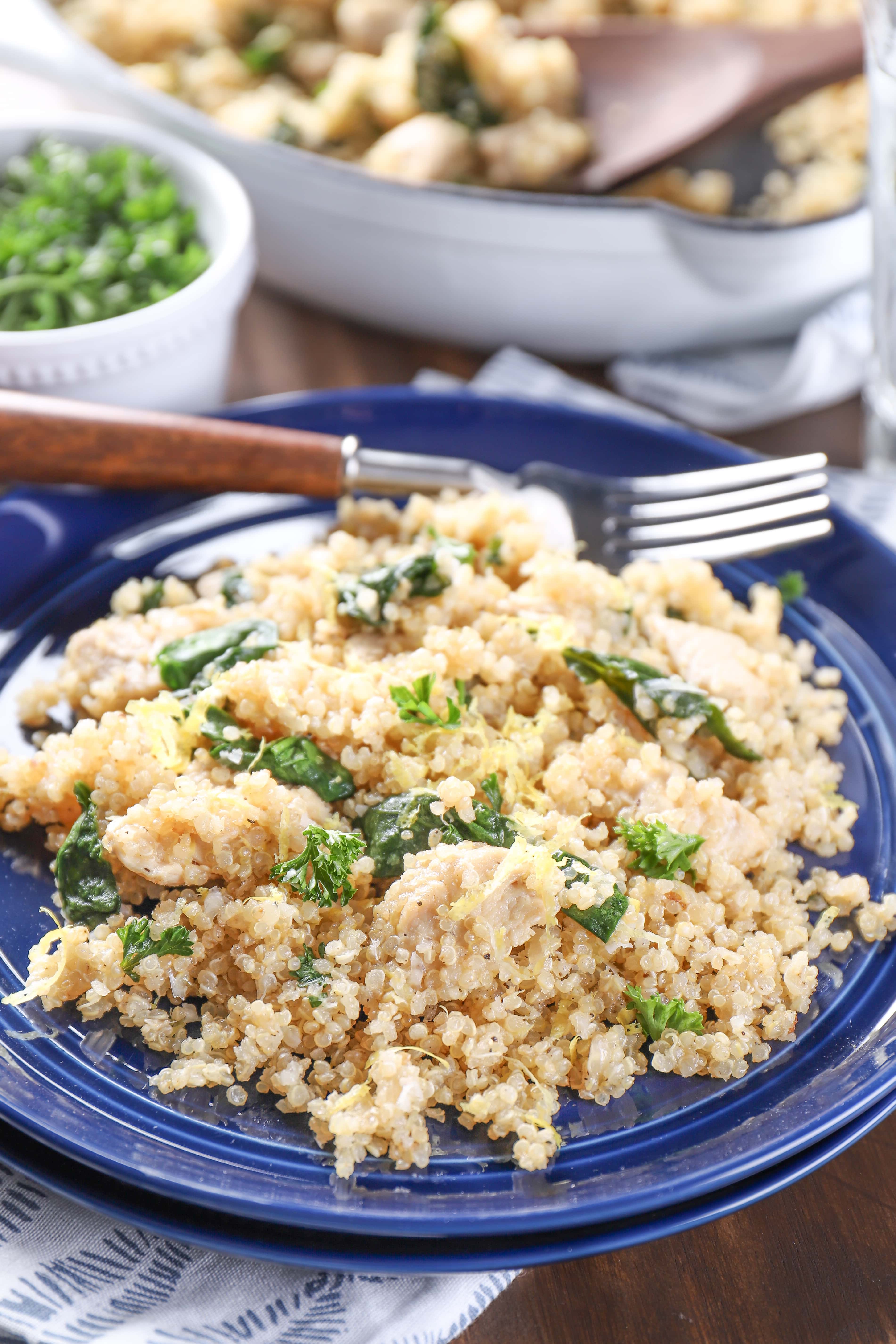 Lightened Up Lemon Parmesan Chicken Quinoa Skillet Recipe plated 