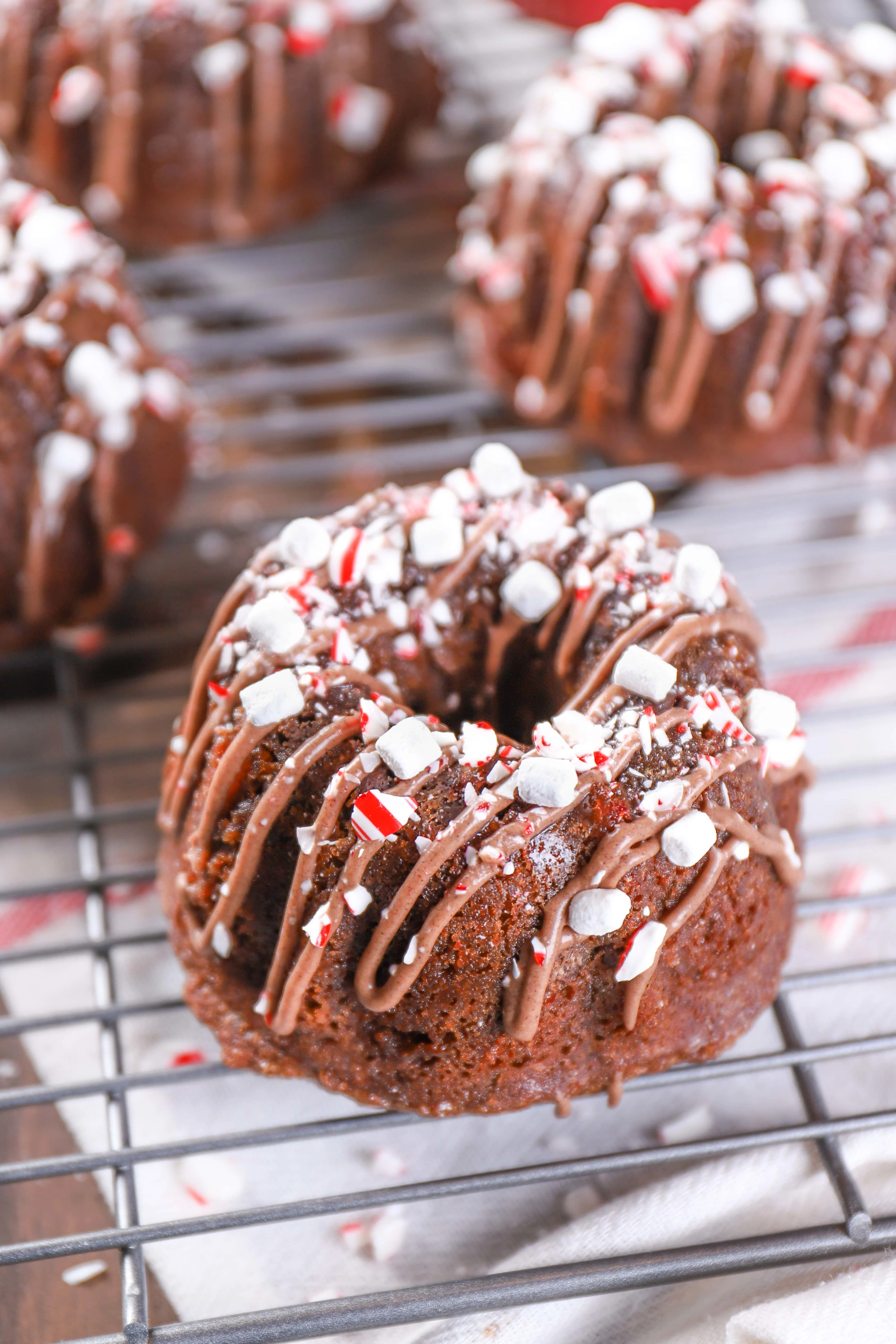 Mini Peppermint Hot Chocolate Bundt Cakes on Cooling Rack Recipe from A Kitchen Addiction