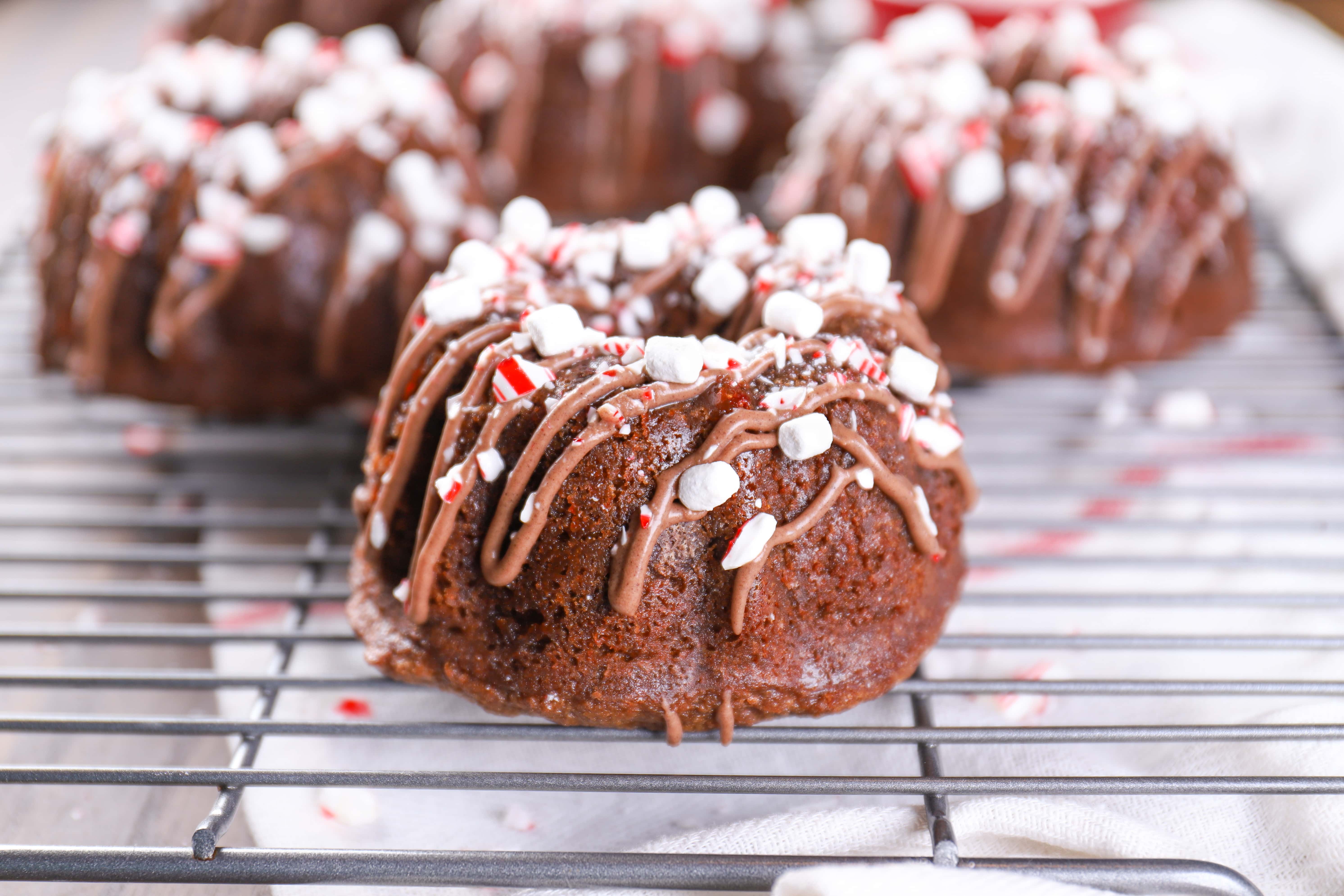 Recipe for Peppermint Hot Chocolate Bundt Cakes from A Kitchen Addiction