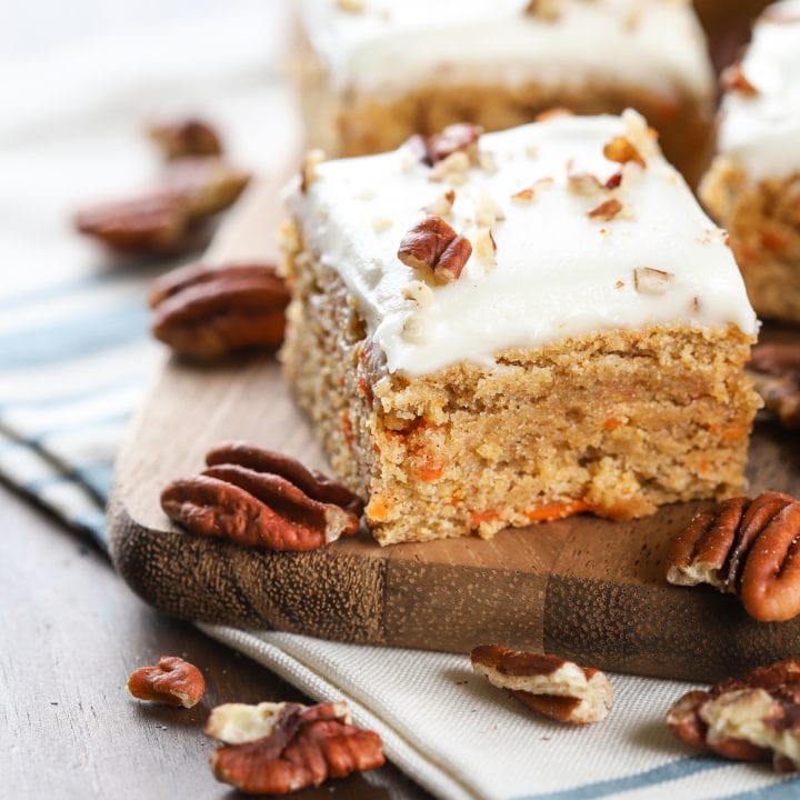 Easy Recipe for Carrot Cake Blondies with Cream Cheese Frosting from A Kitchen Addiction