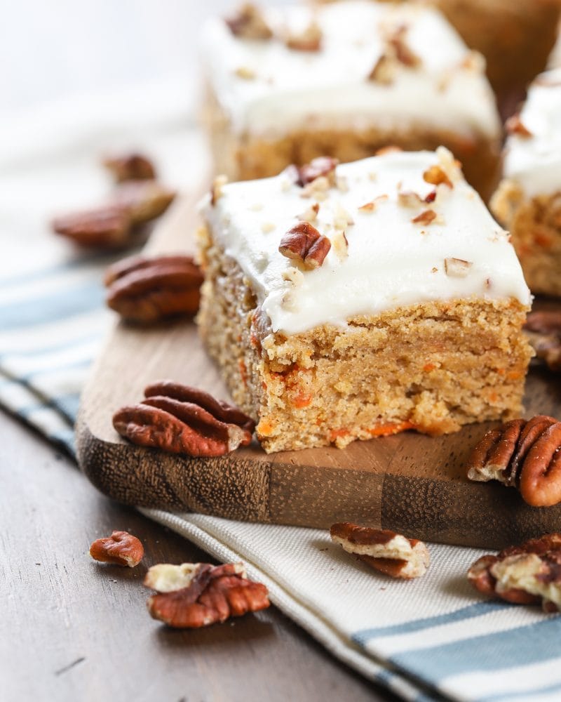 Easy Recipe for Carrot Cake Blondies with Cream Cheese Frosting from A Kitchen Addiction