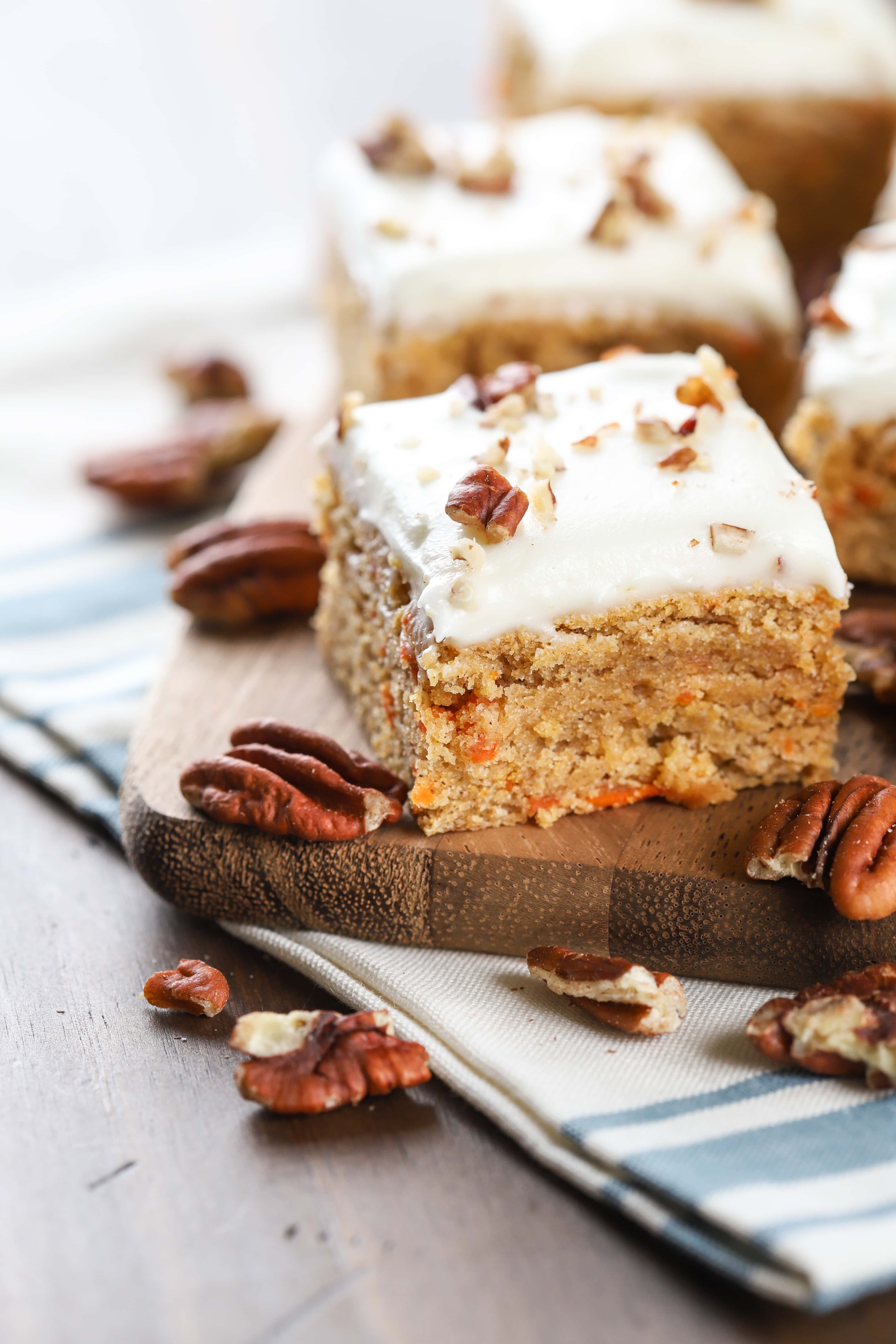 Easy Recipe for Carrot Cake Blondies with Cream Cheese Frosting from A Kitchen Addiction