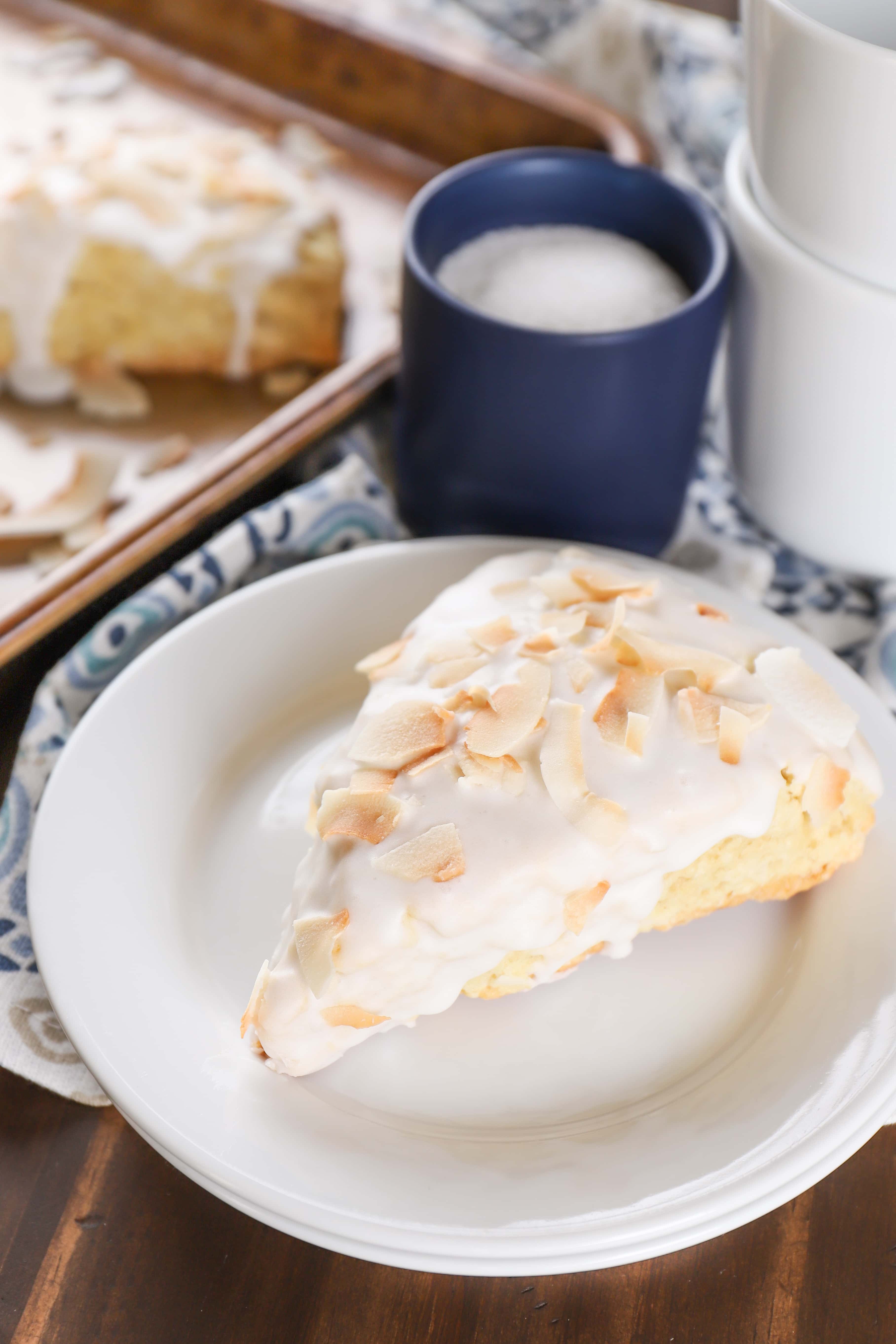 Coconut Cream Scones with Coconut Glaze Recipe from A Kitchen Addiction