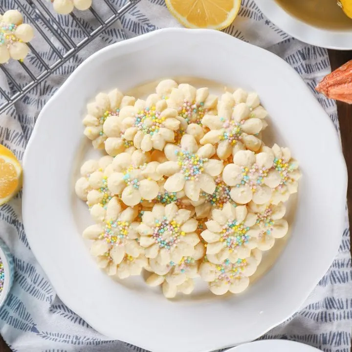 Recipe for Easy Lemon Spritz Cookies. Recipe from A Kitchen Addiction