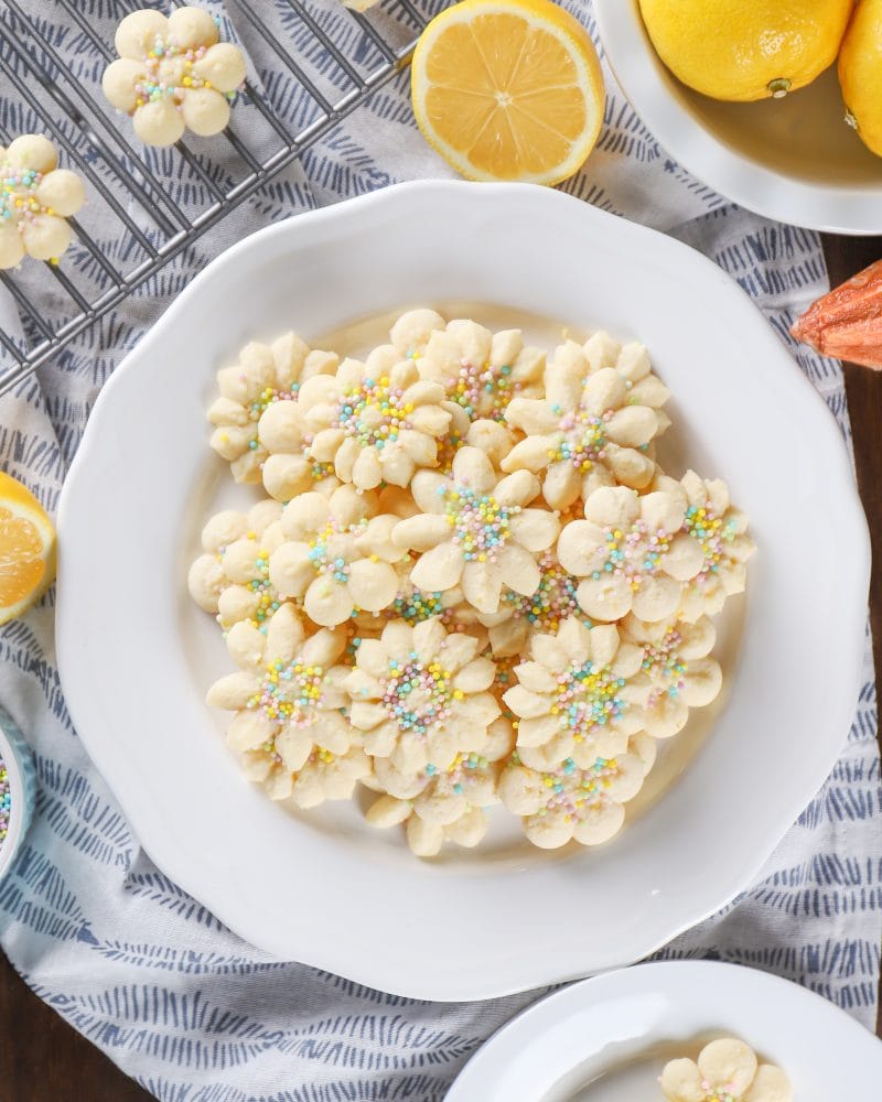 Recipe for Easy Lemon Spritz Cookies. Recipe from A Kitchen Addiction