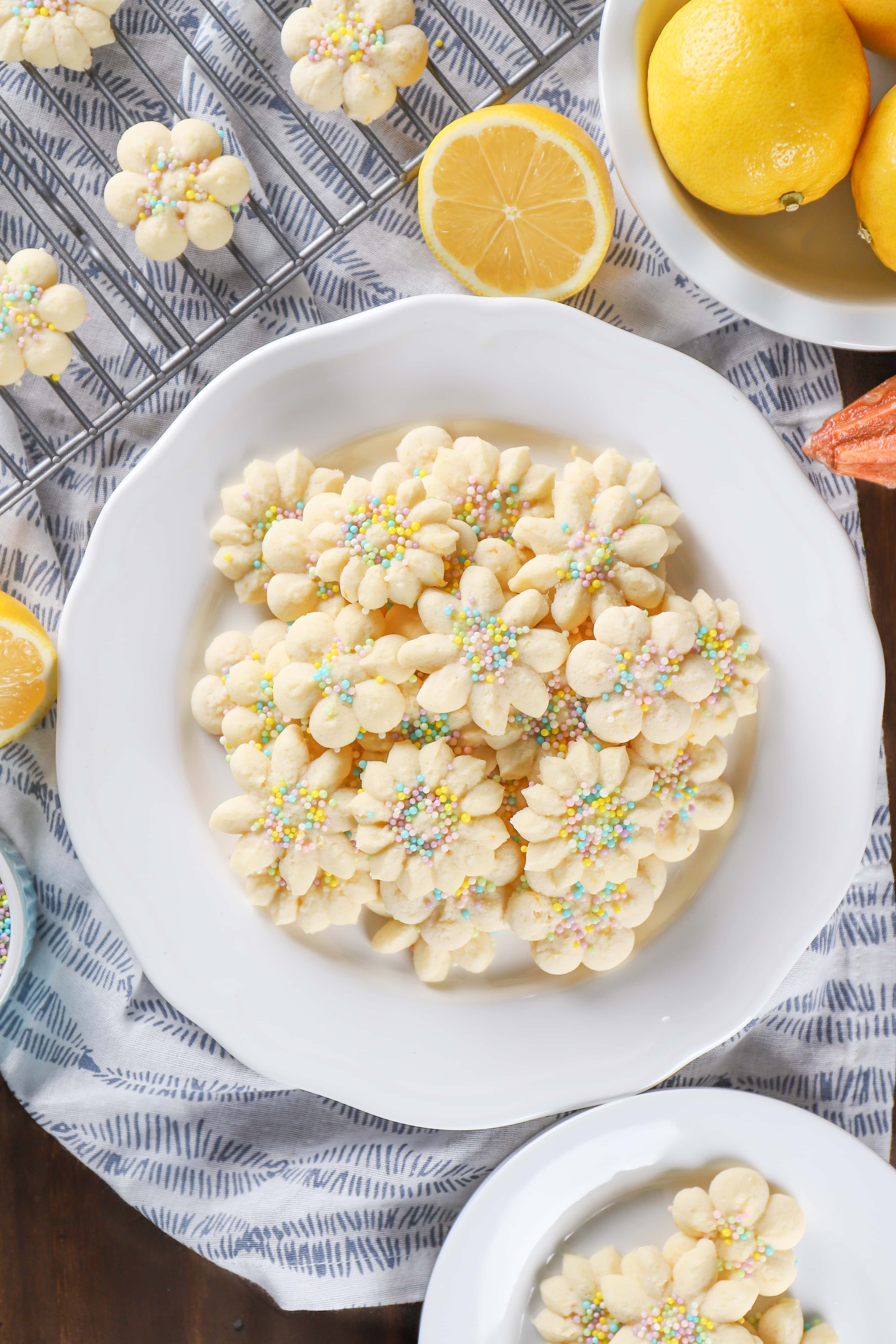 Recipe for Easy Lemon Spritz Cookies. Recipe from A Kitchen Addiction