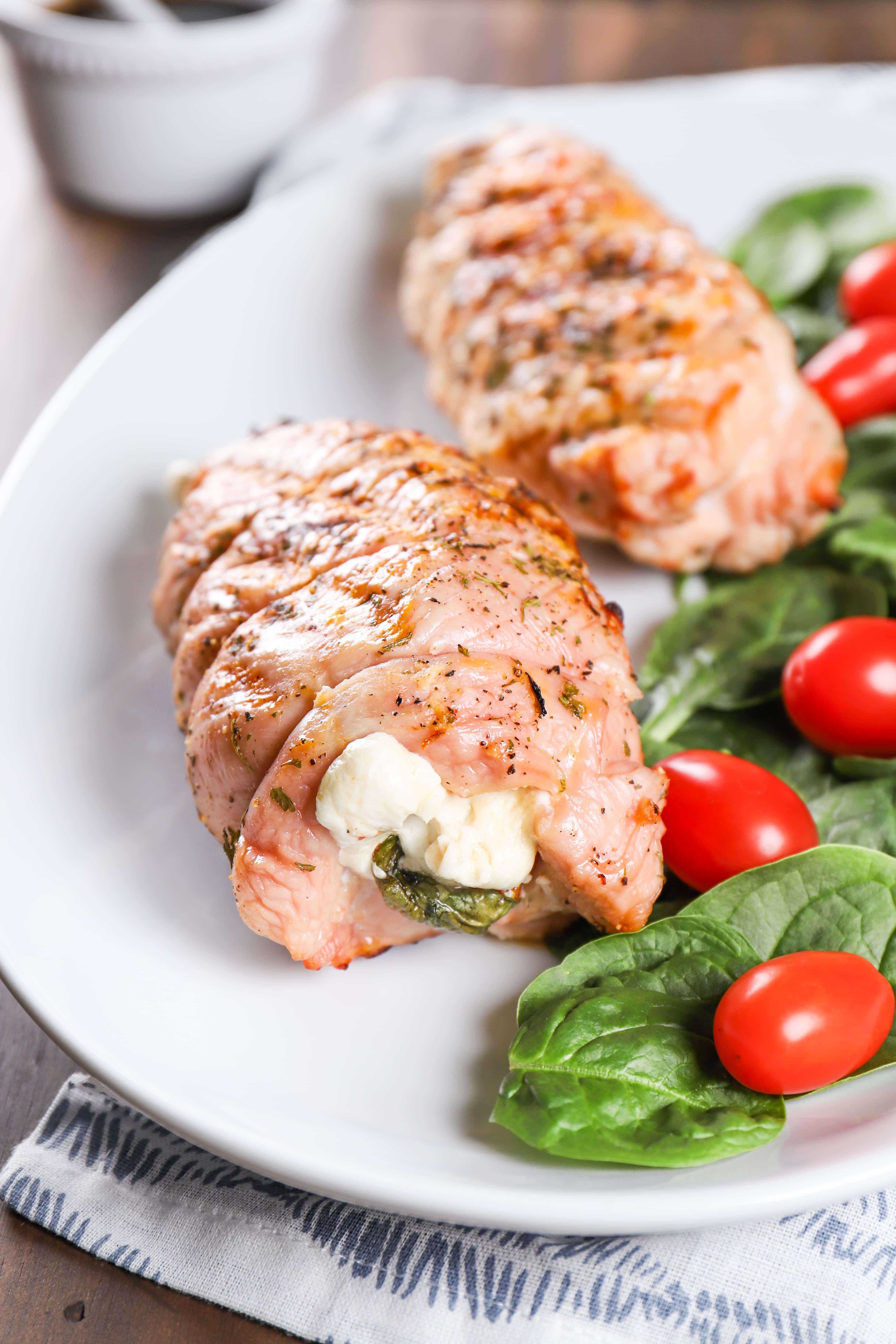 Plated Grilled Caprese Stuffed Turkey Tenderloin Recipe from A Kitchen Addiction