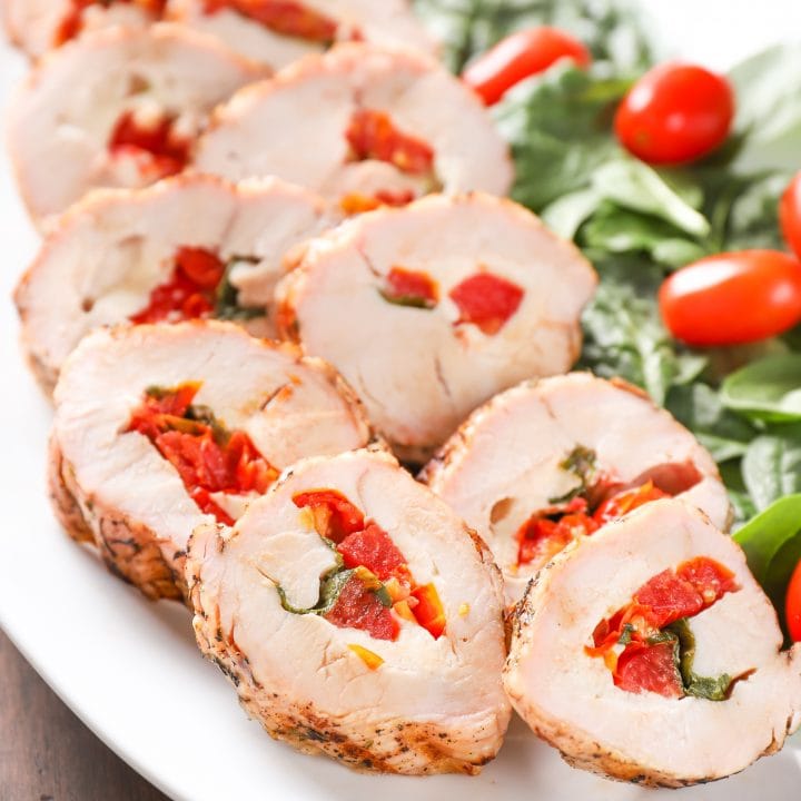 Balsamic Glazed Grilled Caprese Stuffed Turkey Tenderloin Recipe from A Kitchen Addiction