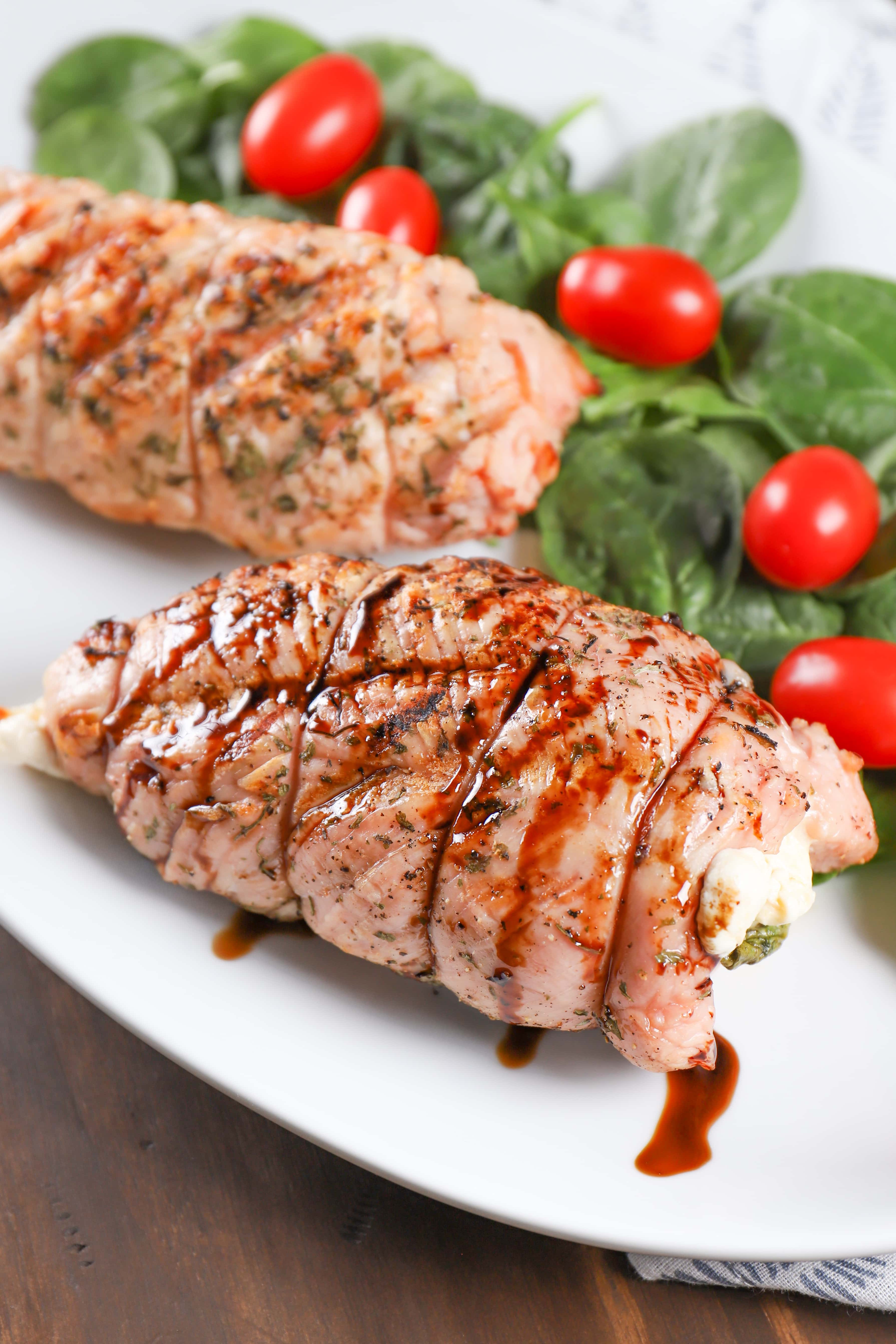 Balsamic Glaze Drizzled Grilled Caprese Stuffed Turkey Tenderloin Recipe