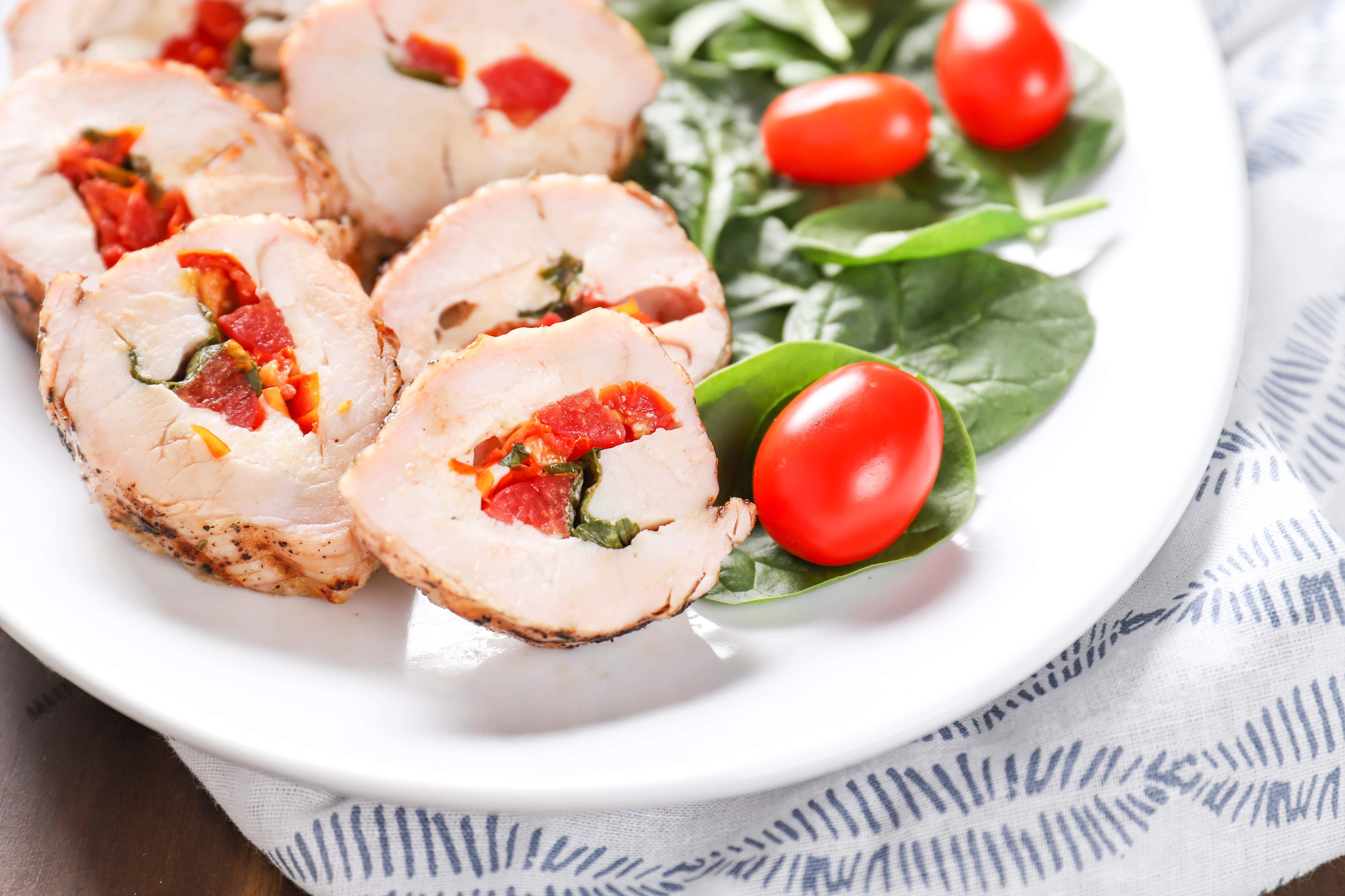 Sliced Grilled Caprese Stuffed Turkey Tenderloin