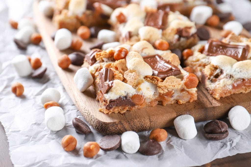 Caramel Smores Seven Layer Bars Recipe from A Kitchen Addiction