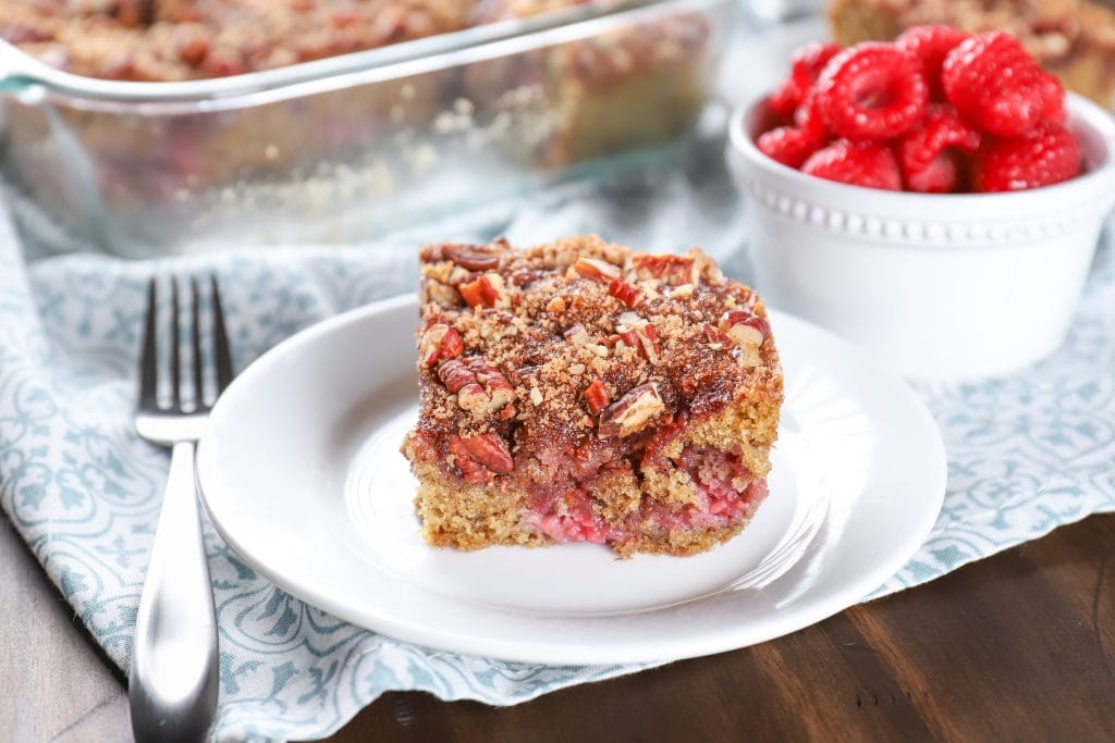 Easy Recipe for Raspberry Pecan Breakfast Cake from A Kitchen Addiction