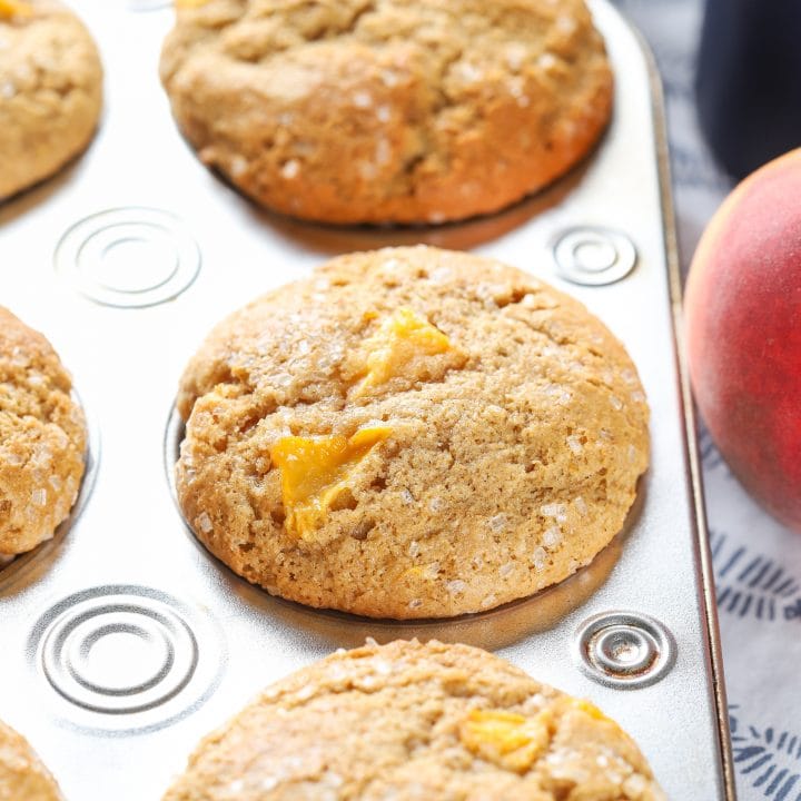 Bakery Style Peach Cardamom Muffins Recipe from A Kitchen Addiction