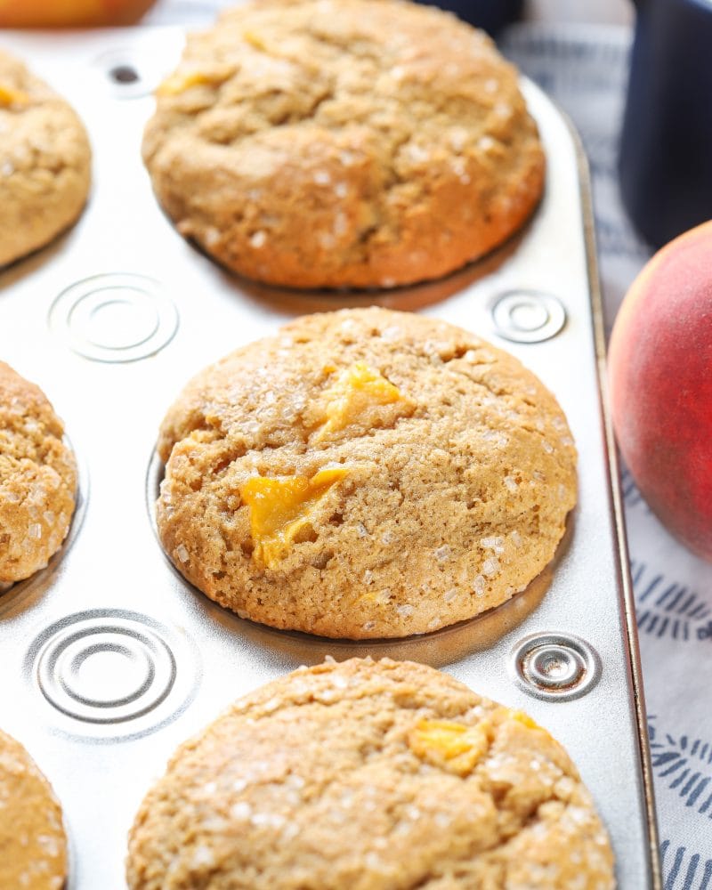 Bakery Style Peach Cardamom Muffins Recipe from A Kitchen Addiction
