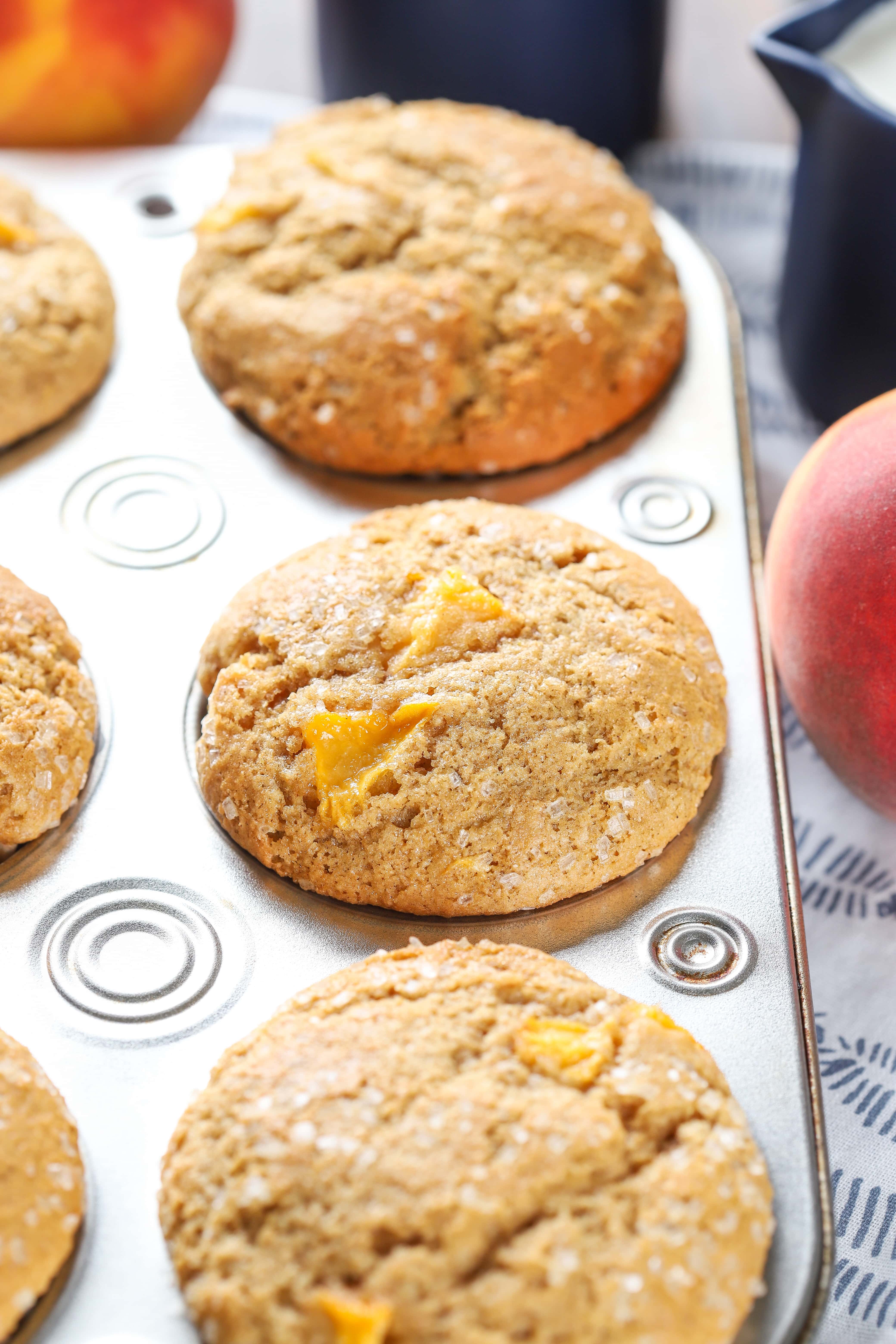 Bakery Style Peach Cardamom Muffins Recipe from A Kitchen Addiction