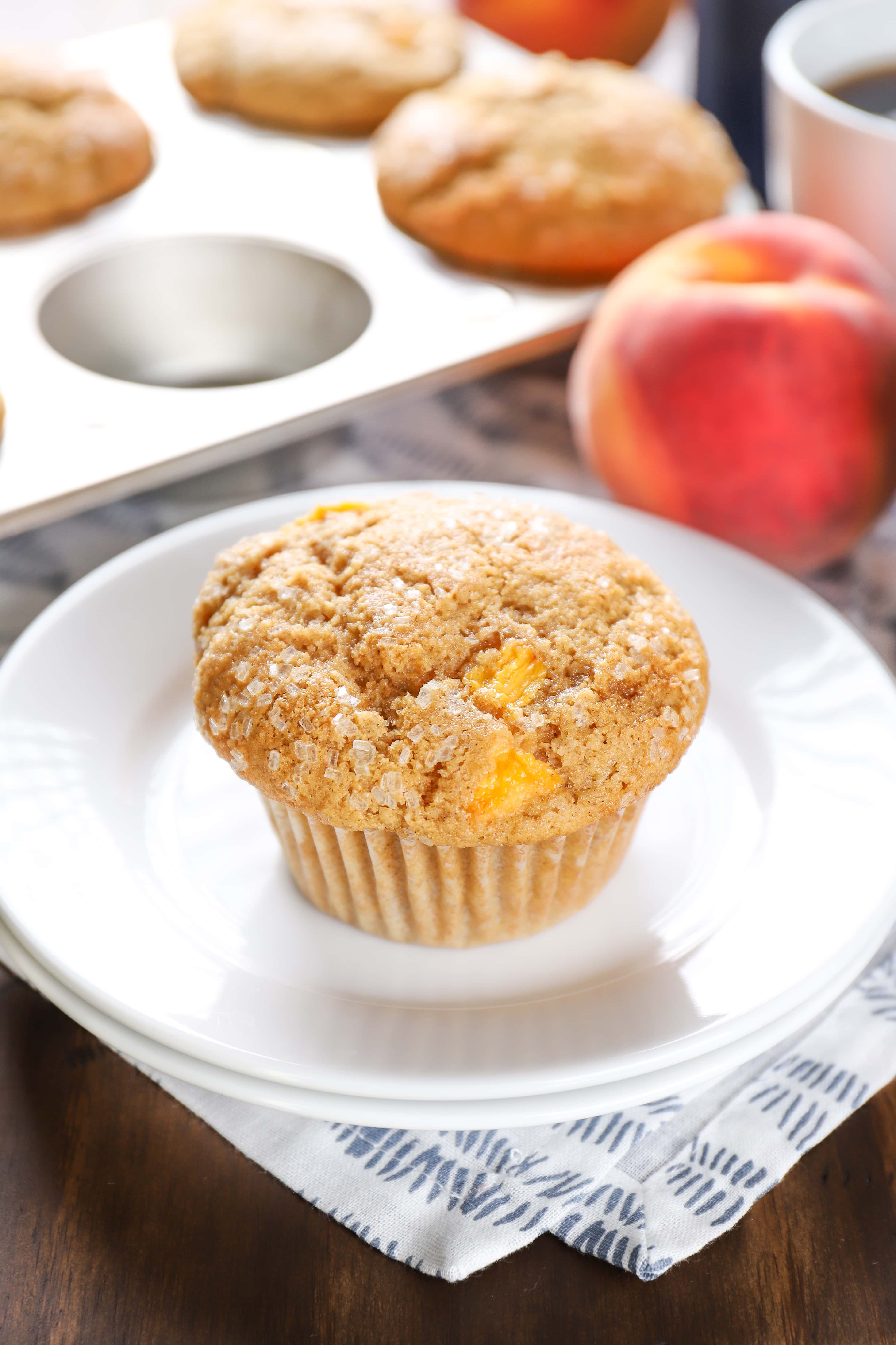 Bakery Style Peach Cardamom Muffins Recipe from A Kitchen Addiction