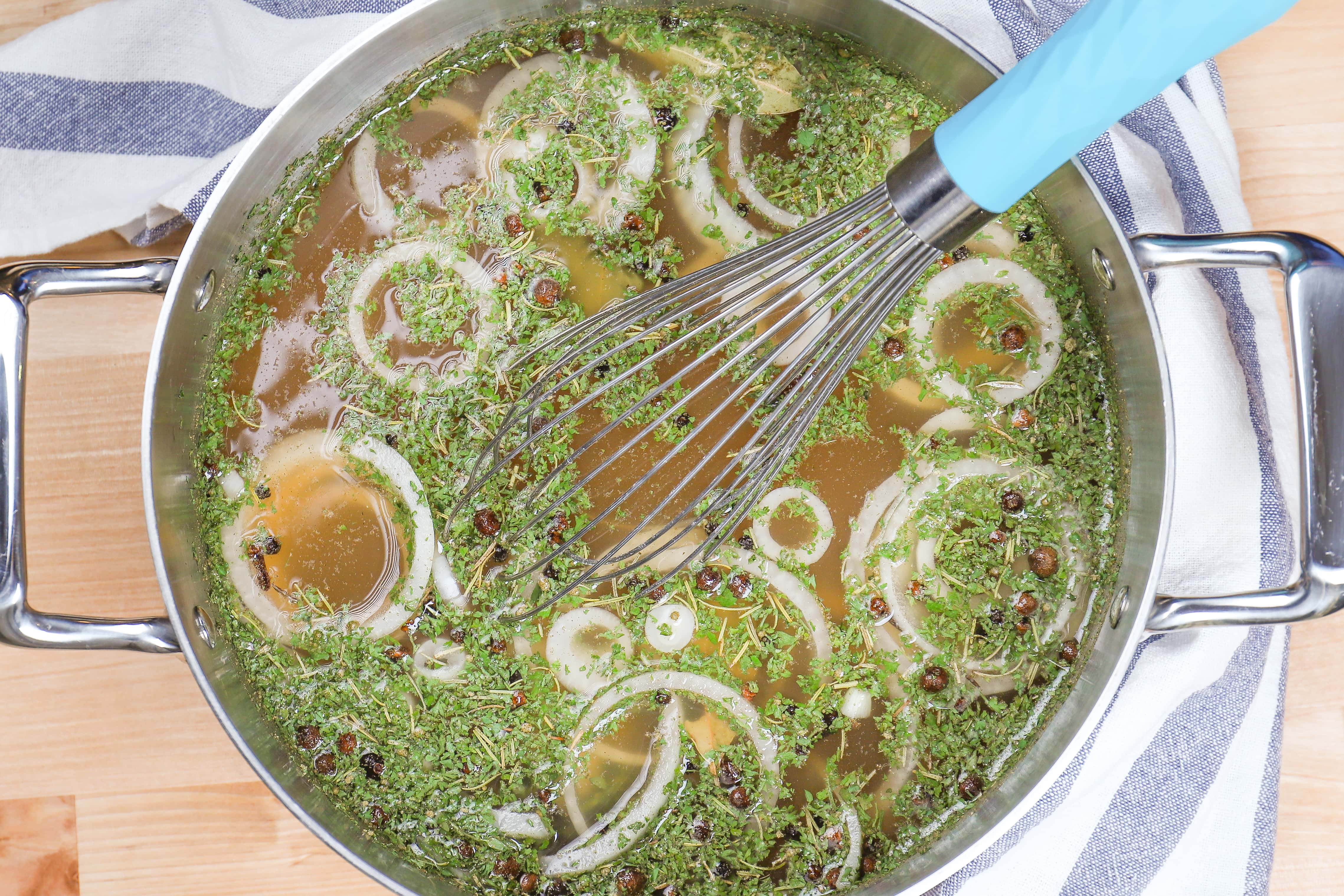 Stock pot of spiced apple cider turkey brine