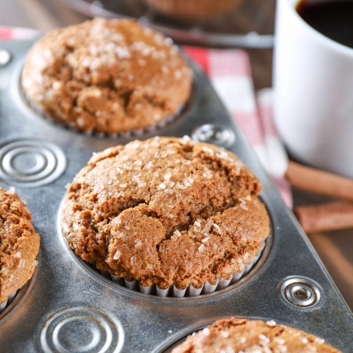 Bakery Style Gingerbread Muffins in muffin tin. Recipe from A Kitchen Addiction