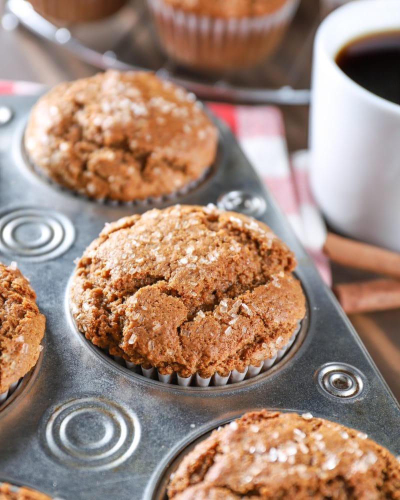 Bakery Style Gingerbread Muffins in muffin tin. Recipe from A Kitchen Addiction