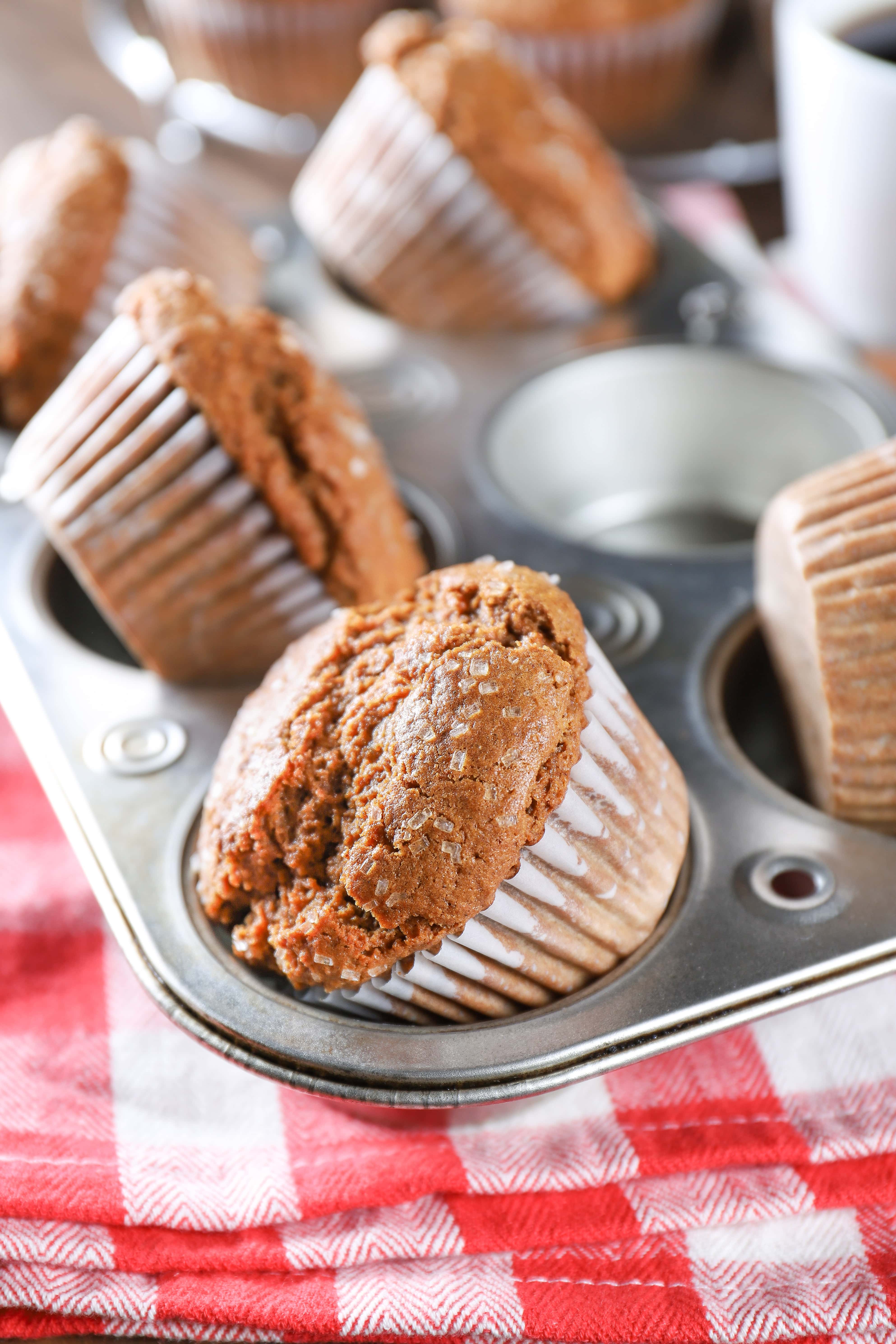 Muffins in cupcake liners in a muffin tin. Recipe from A Kitchen Addiction