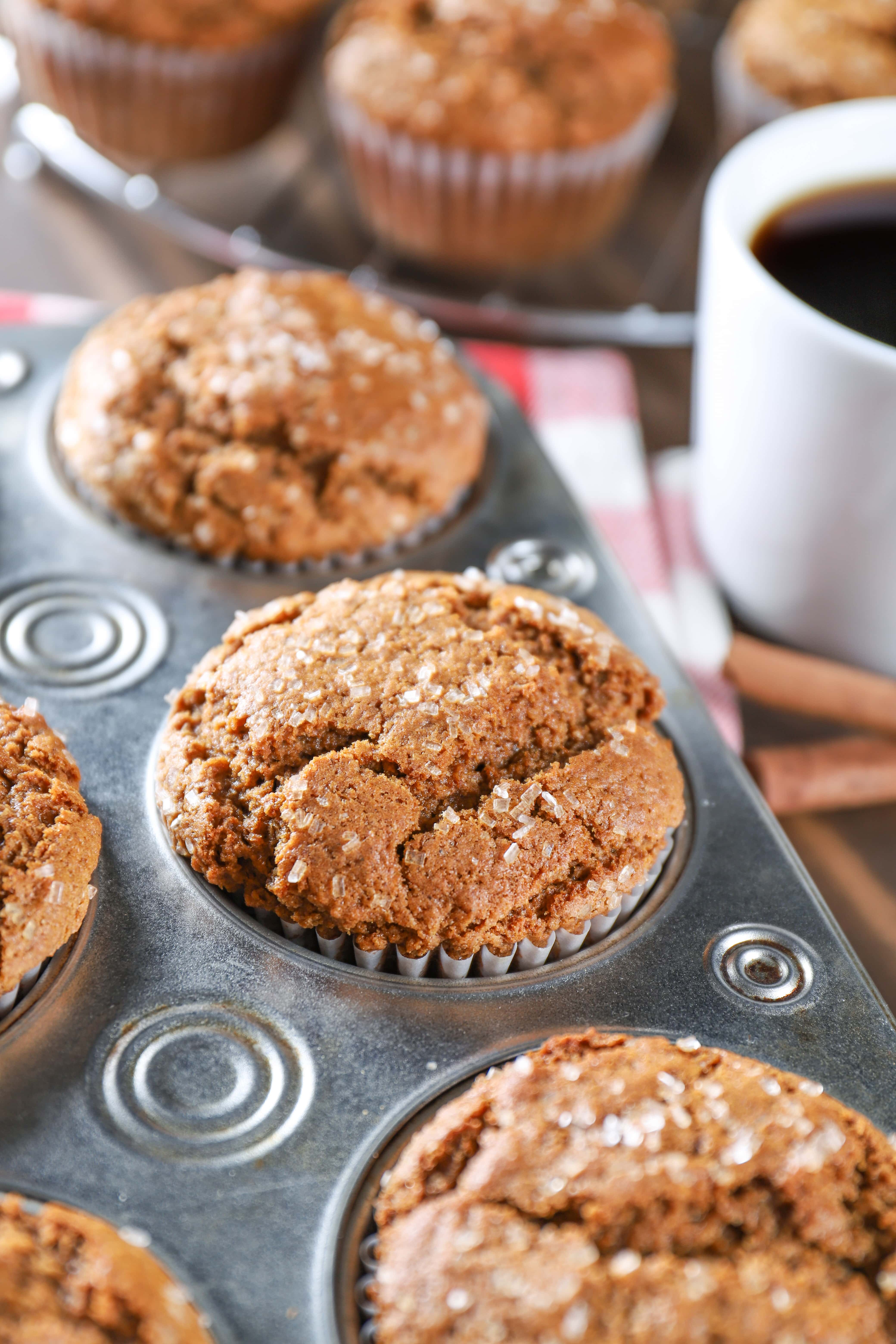 Bakery Style Gingerbread Muffins in muffin tin. Recipe from A Kitchen Addiction