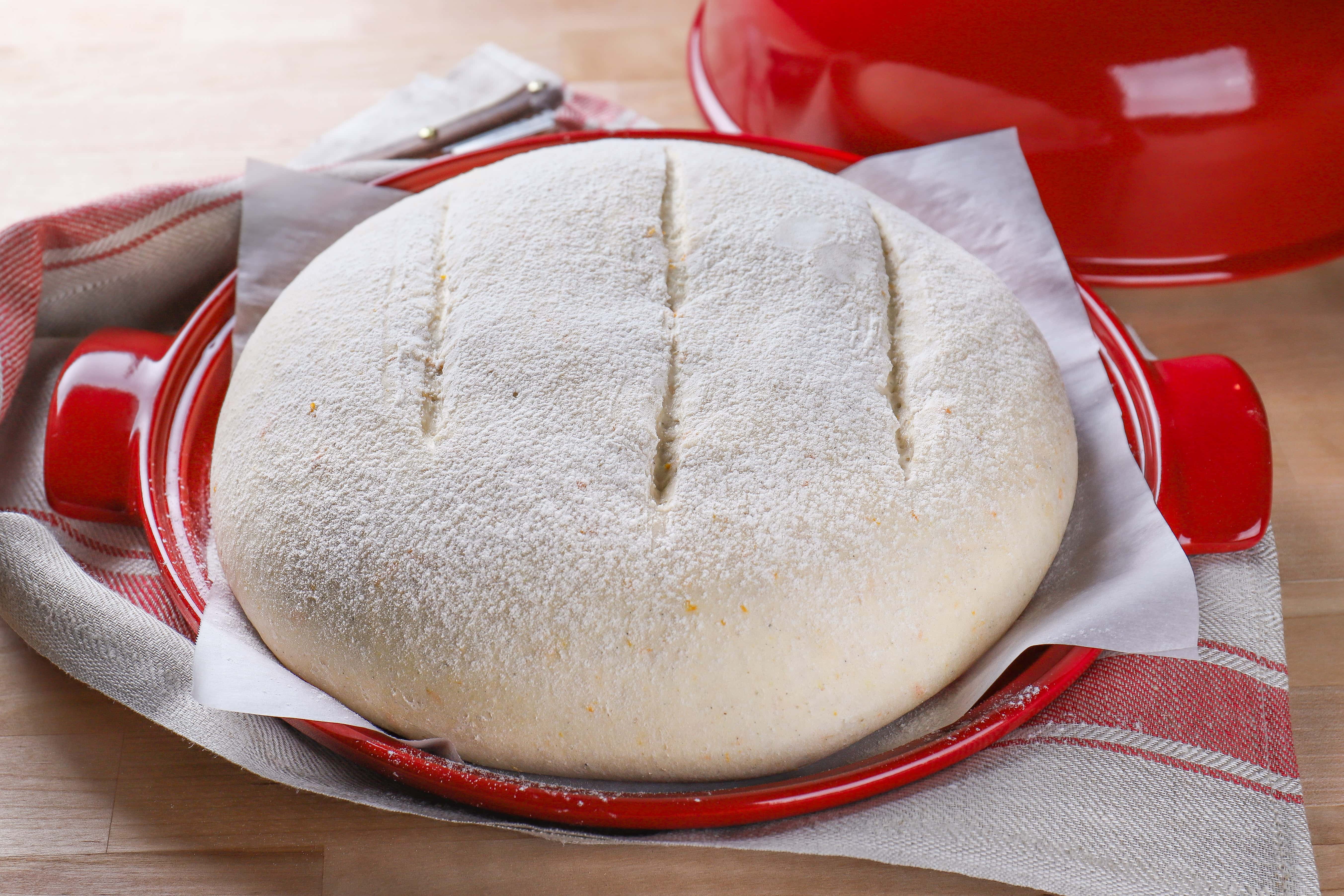 rustic orange cardamom bread dough after rise