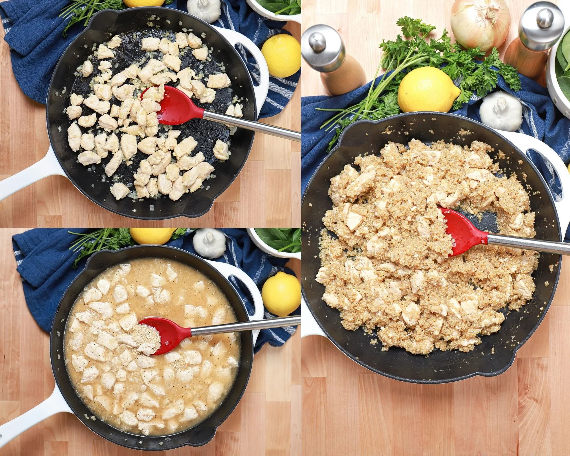 steps to cooking lemon feta chicken quinoa skillet