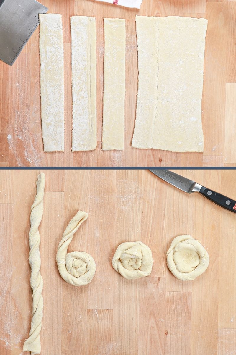 step by step process for creating puff pastry spiral