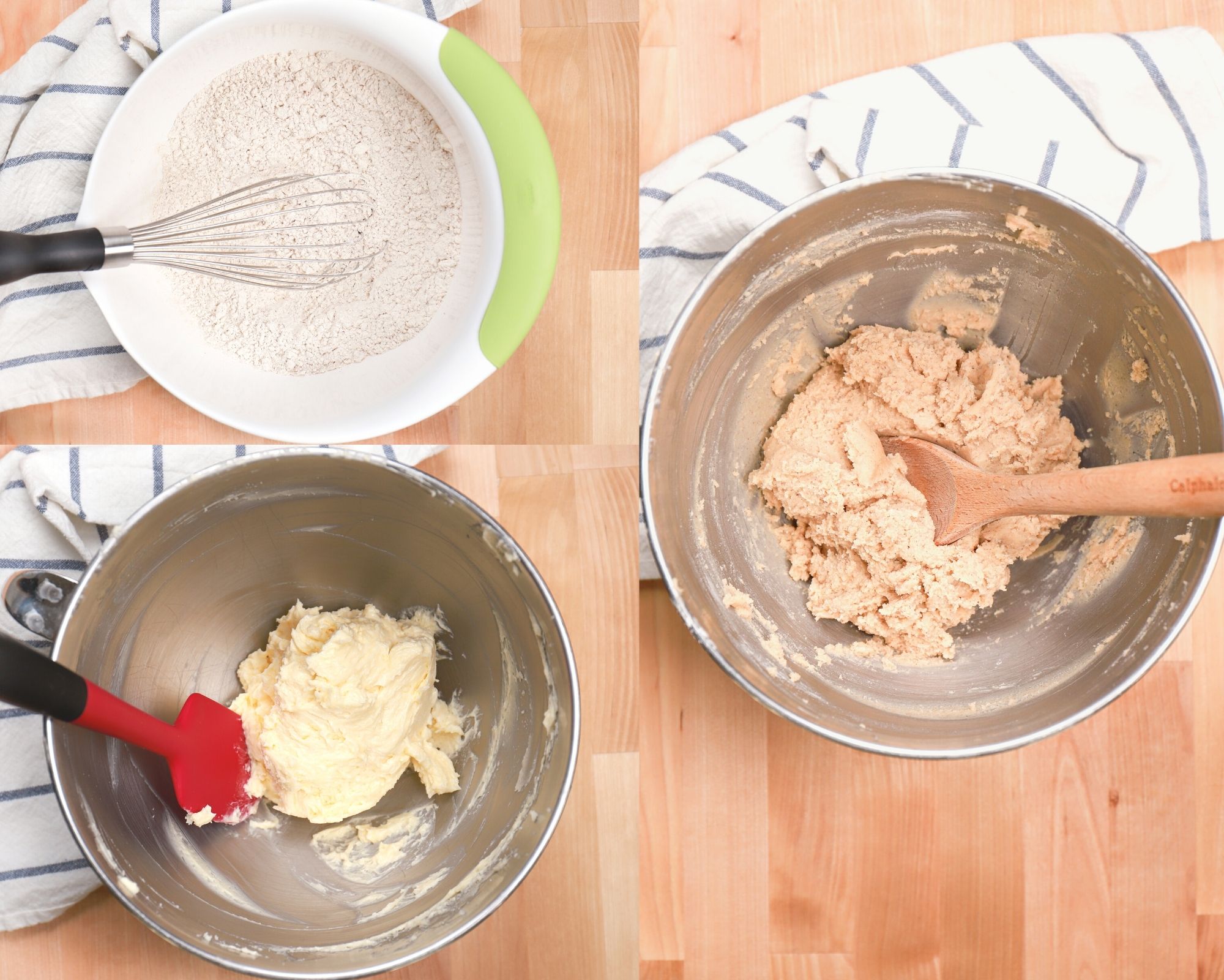 Collage depicting steps for making chai spritz cookies