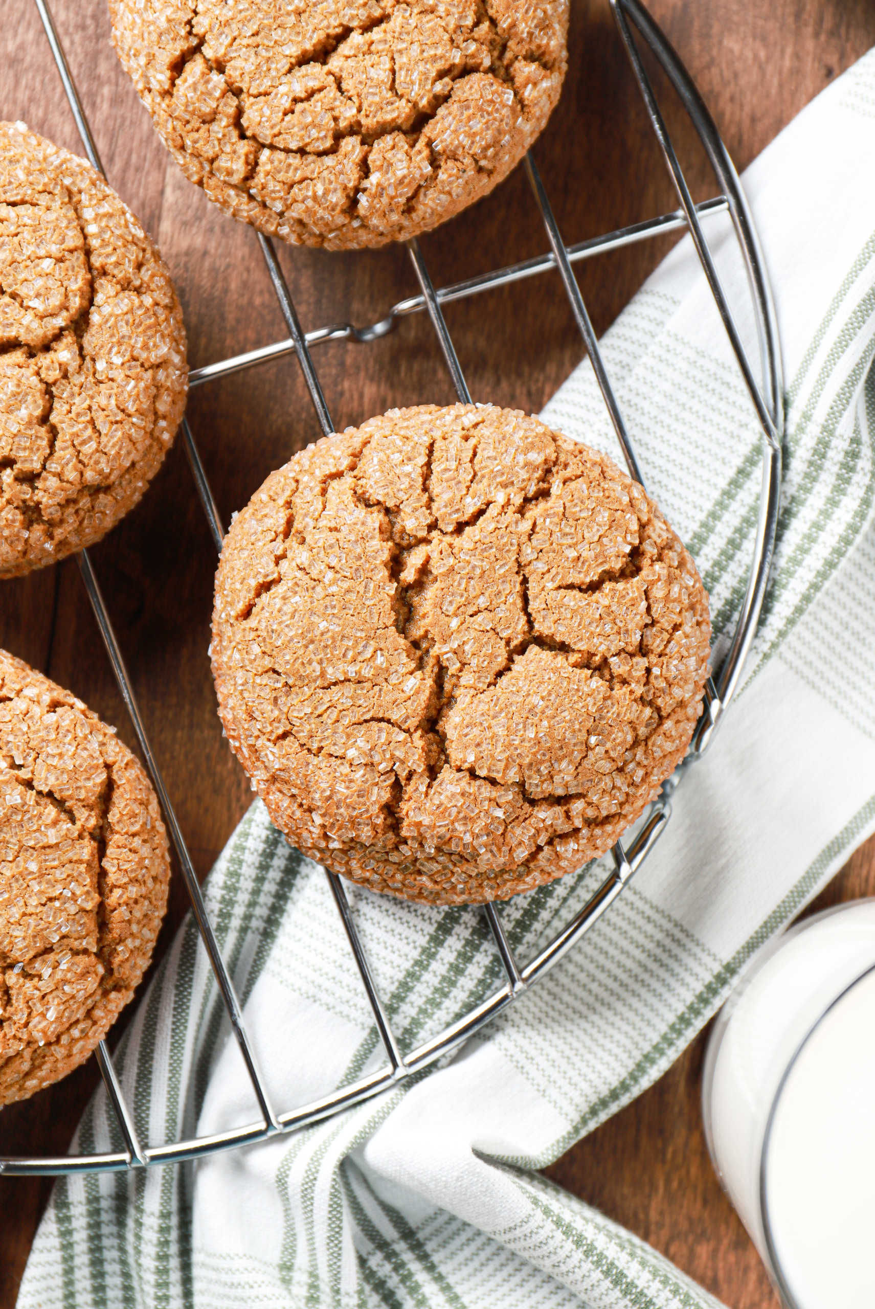 Up close overhead view of a bakery style molasses cookie.