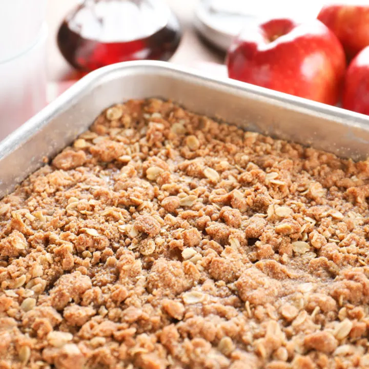 Up close view of the streusel topping on the apple baked oatmeal.